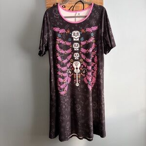 Coco Day of the Dead Stretch Short Sleeve Swing Dress Guitar Skull Skeleton